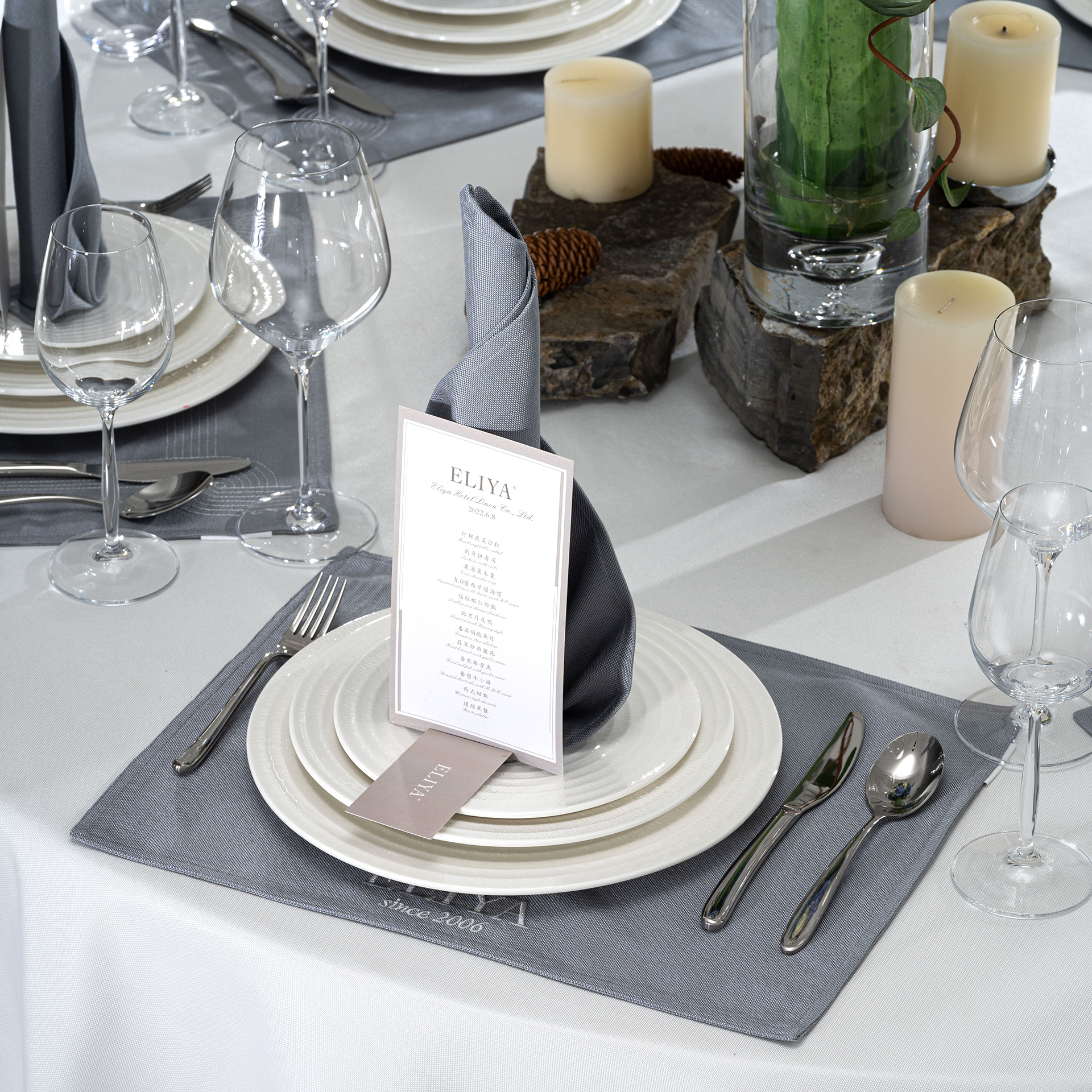 Slate Blue Hotel Banquet Table Linen & Placemat Set - Image 4
