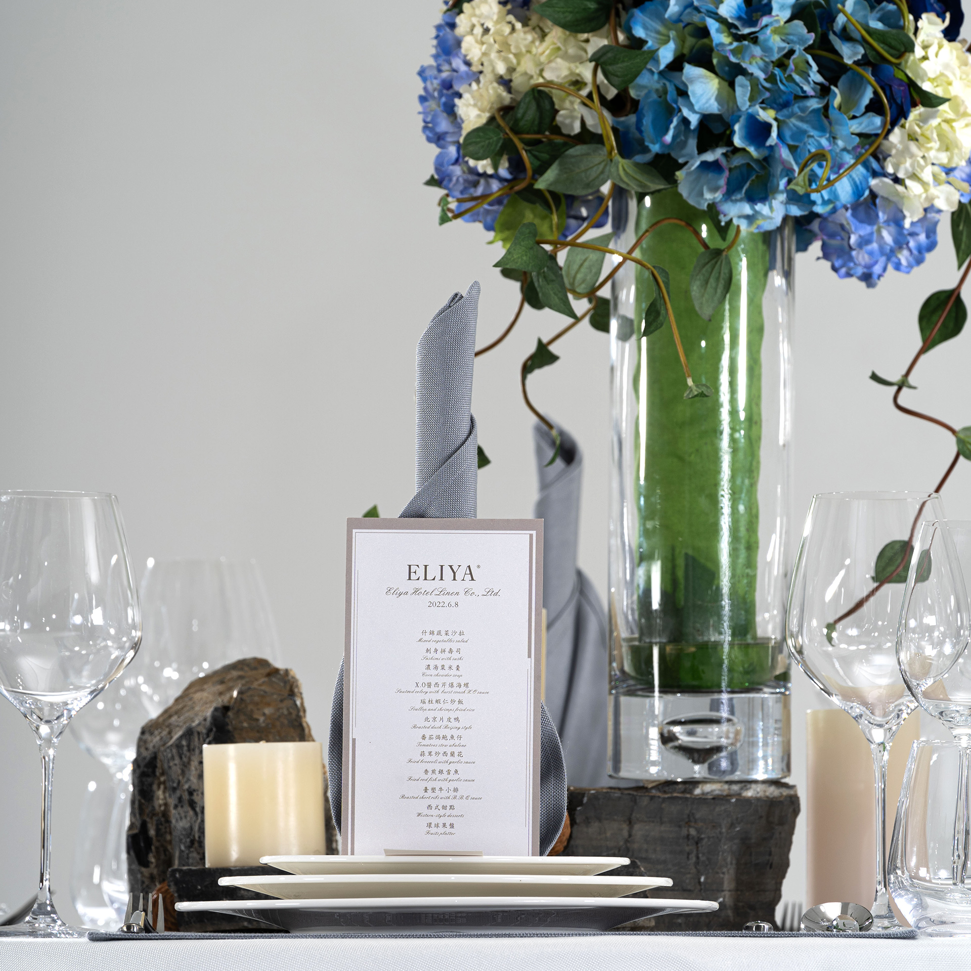 Slate Blue Hotel Banquet Table Linen & Placemat Set - Image 3