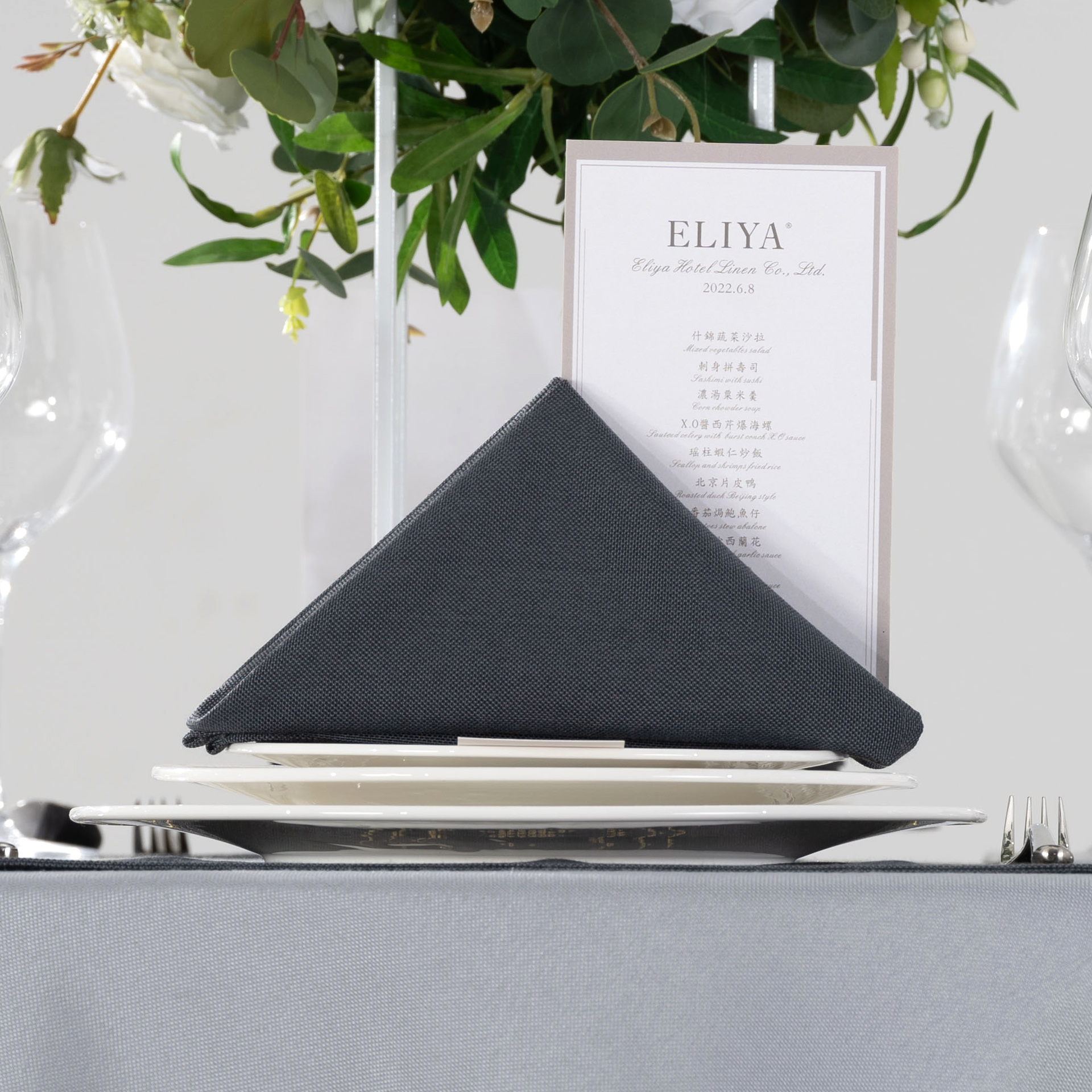 Modern Charcoal & Silver Gray Hotel Banquet Tableware & Linen Collection - Image 8