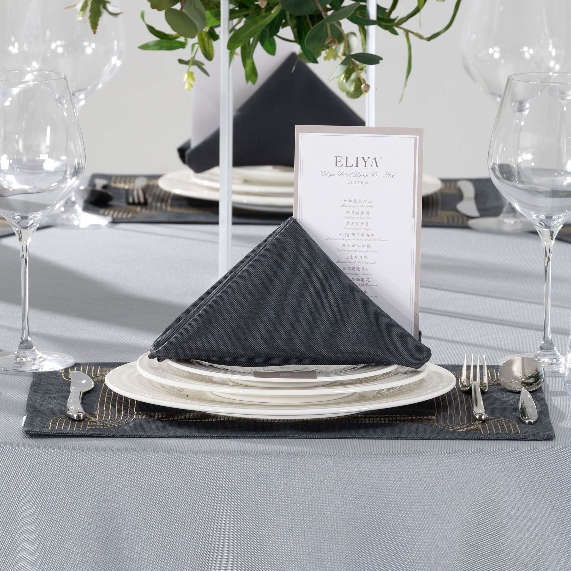 Modern Charcoal & Silver Gray Hotel Banquet Tableware & Linen Collection - Image 7