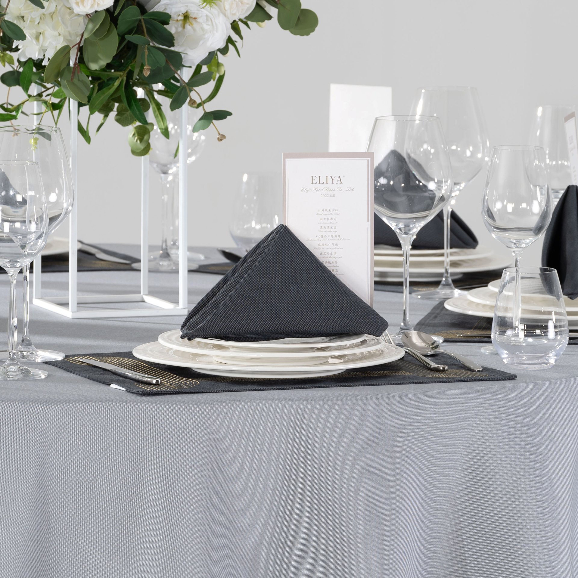 Modern Charcoal & Silver Gray Hotel Banquet Tableware & Linen Collection - Image 6